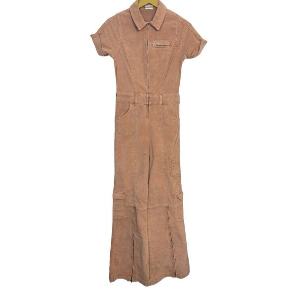 BDG Corduroy Zip Coverall Wide Leg Jumpsuit Size S Pink Utility Cargo 70s Retro - Picture 1 of 14